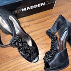 Steve Madden 5” Heel Size 6.5-7.0 Black Sateen Leather Platform Peep Pump — photo 6