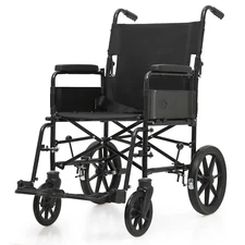 [FDA APPROVED]18"Foldable Transport Wheelchair w/Seat Belt & Swing Away Footrest