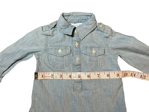 RALPH LAUREN Dress Infant Size 6M Blue Chambray Denim Peplum Hem Embroidered RL - 第 5/6 張圖片