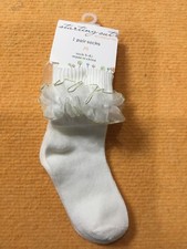 Starting Out Girls Frilly Ankle Soft Socks 1 Pairs Size M 5-6 1/2 White / Gold