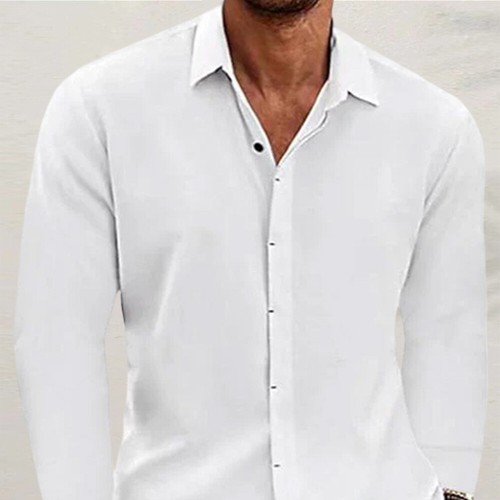 Herren Leinen Hemd Langarm T-Shirt Freizeit Hemden Knopf Blusehemd Herbst Shirt - Bild 18 von 46