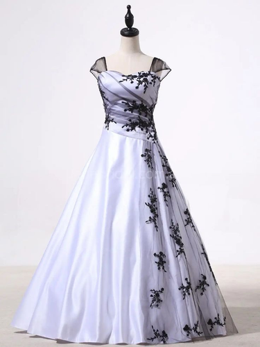 Vintage Wedding Dresses Cap Sleeve A Line Black Lace Satin Retro Bridal Gowns - Picture 3 of 9