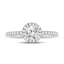 14k White Gold Diamond Halo Wedding Engagement Ring 1ctw Certified 