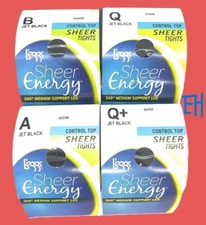 (1) Leggs Sheer Energy Control Top Sheer Tights Jet Black Pantyhose ~Choose Size