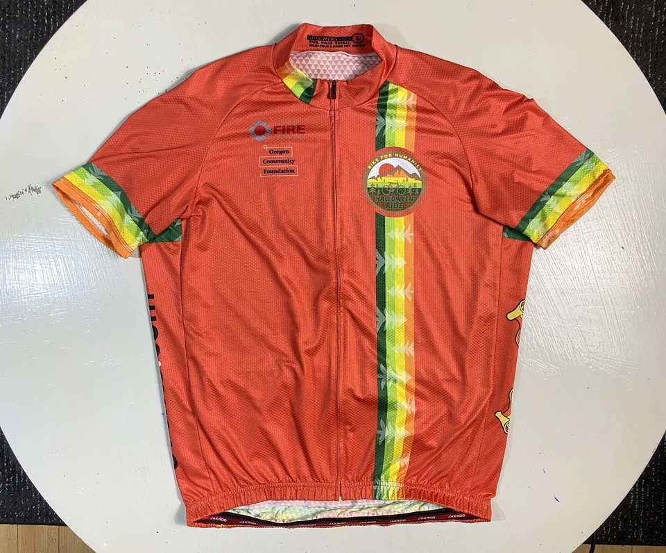 Camiseta deportiva Jakroo "Halloween Ride" para hombre talla grande naranja cremallera completa ciclismo/bicicleta L Foto 3 de 4