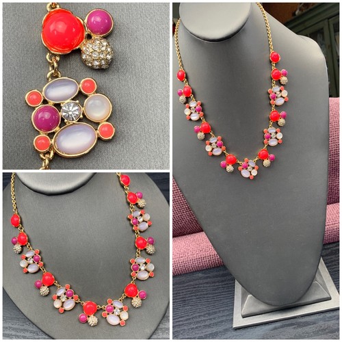 Kate Spade Necklace Coral Pink Lavender Rhinestone Gold Toned Statement Bib