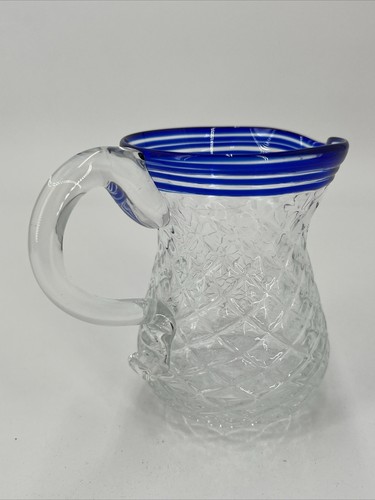 PV02860 Reproduction Stiegel Glass Cobalt Rim FLAT DIAMOND Pitcher & Bowl - Picture 4 of 14