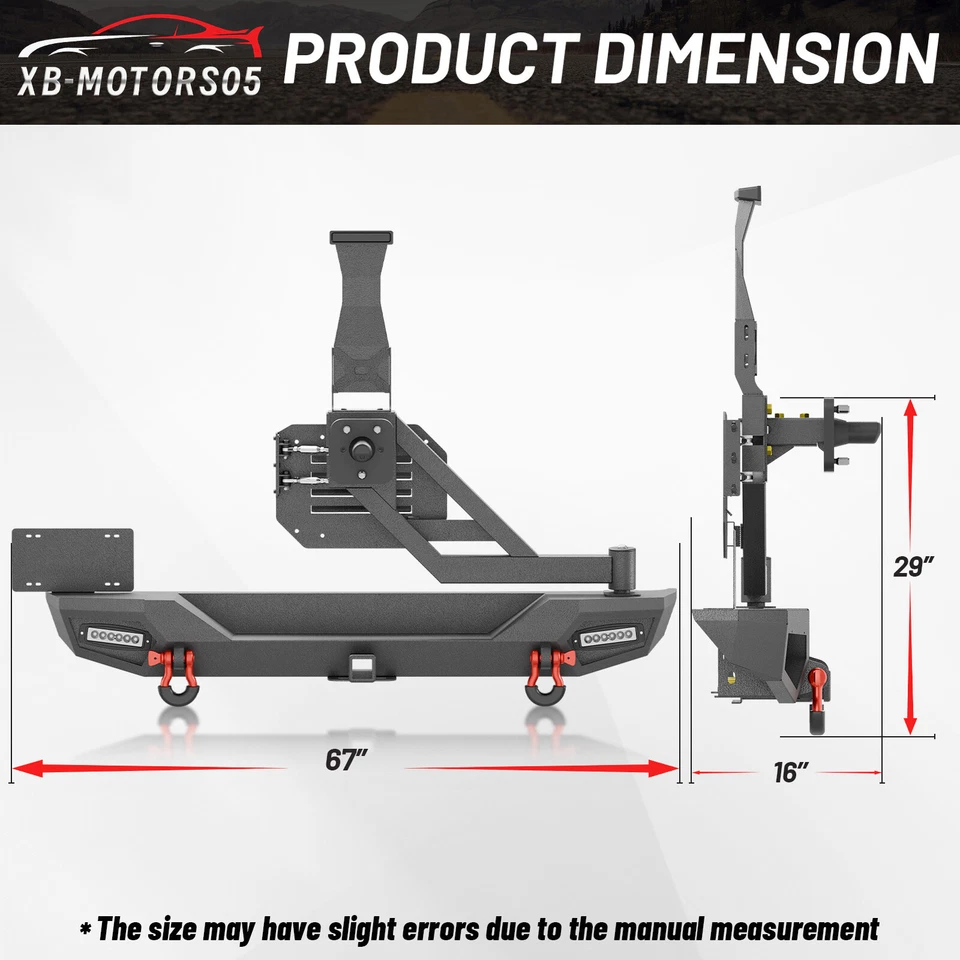 With Spare Tire Carrier For 2018-2025 Jeep Wrangler JL JLU Unlimited Rear Bumper - Image 3 of 4