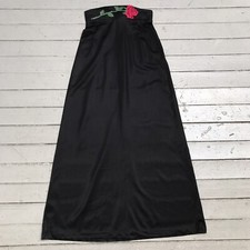 VTG Long Full Length Maxi Skirt Black Rose Applique Wasitband Stretch Dance S