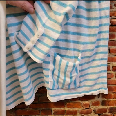 J.JILL Linen Blend  Shirt Women Small Tall Stripe  White Blue pockets T56