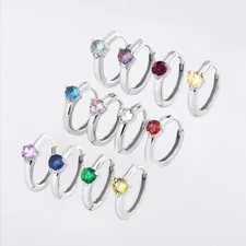 925 Sterling Silver CZ Small Hoop Huggie Hinged Solitaire Earrings A4298