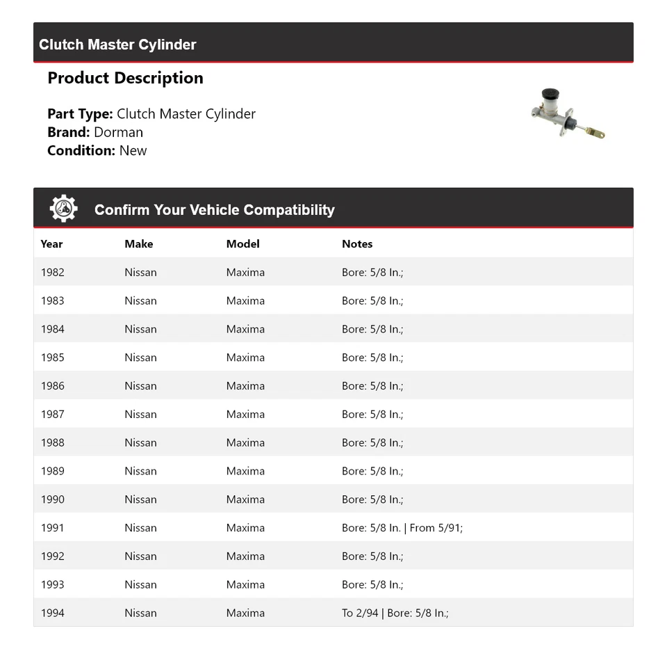 Главный цилиндр сцепления для Nissan Maxima Dorman 1982-1994 годов выпуска 1983 1984 1985 1986 годов выпуска - Изображение 2 из 4