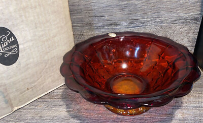 Tiara Glass Constellation 11 1/2'' Sunset Amberina 10073 Console Bowl w/BOX 1977