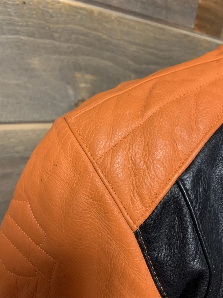 Harley Davidson Mujer RAPID CITY Naranja Negro Star Racing Chaqueta de Cuero Pequeña Foto 4 de 4