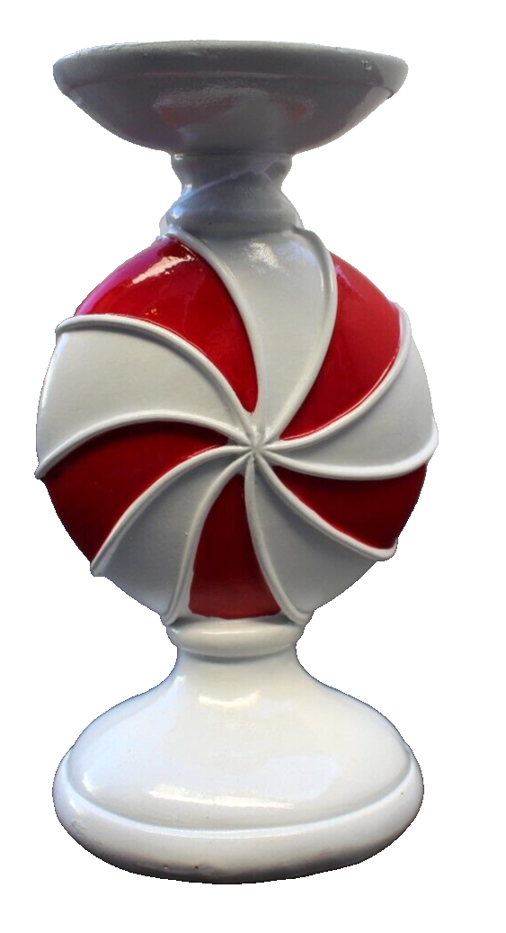 NEW White Red Christmas Peppermint Candy Cane Candle Holder Tabletop Decor Prop