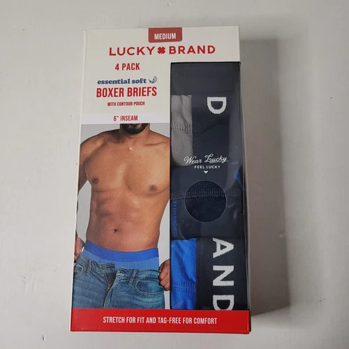Lucky Brand Essential Soft 4 Pack Boxer Briefs W/Contour Pouch Size M (32-34)
