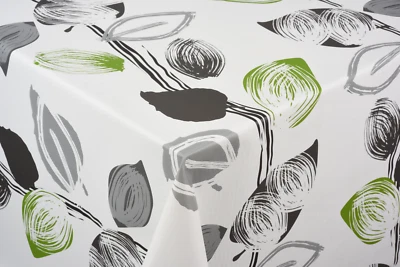 Wachstuchtischdecke PVC "Zweige" mit grauen und grünen Blättern 140cm breit - Bild 1 von 2