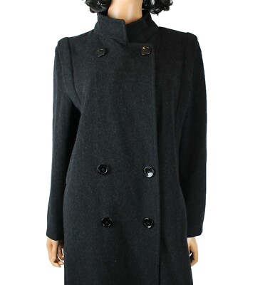 Winter Coat Sz M Vintage 80s Dark Charcoal Gray 100% Wool Long