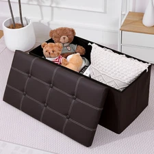 30" Large Folding Storage Ottoman Bench Storage Chest Footrest with Padded Seat