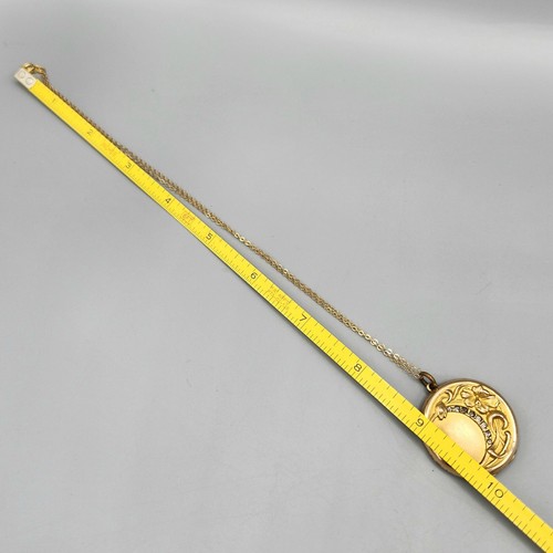 Jugendstil Gold Füllung Paste Iris Blume Repousse Halbmond Medaillon Halskette 18" - Bild 9 von 11