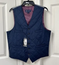 Cremieux Mixed Media Quilted Vest, Size-M. Navy/Gray