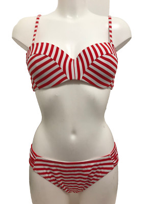 Piha Rot & Weiß Bikini 36A / 36B 14A / 14B Bügel Gepolstert Bandeau & Slip