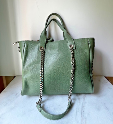 VIOLA CASTELLANI MILANO Leather Studded Handbag Shoulder Tote Green