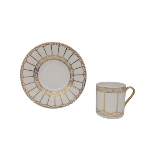 Porcelain China Espresso Turkish Coffee Set of 6 Cups + Saucers Gold Greek Key - Picture 2 of 2