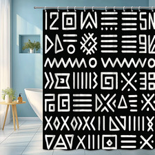 Modern Black and White Shower Curtain with Abstract Geometric Design