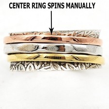 Three Tone Meditation Spinner 925 Solid Sterling Silver Ring Sz 7 B19-6