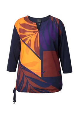 Ulla Popken Damen große Größen Shirt Blätter Oversized Tunika Ausschnitt