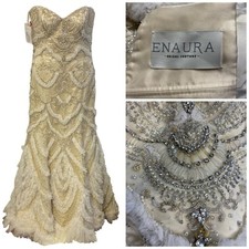 Enaura Couture Dress Wedding Size 12 Gown Ivory Beaded Bodice Ruffle Formal