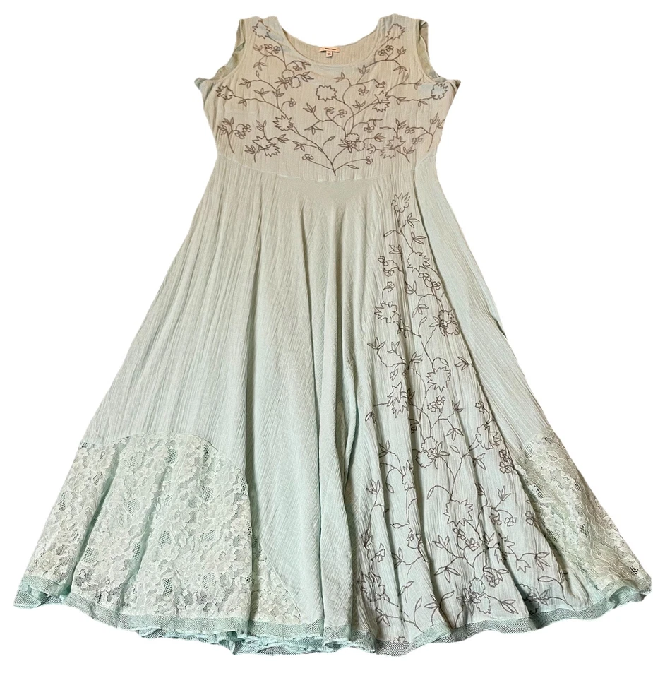 J Peterman вышитый цветочный кружева Dresz 16 Midi порошок синий классический богемное Индия - Изображение 4 из 4