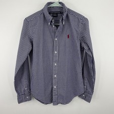 Ralph Lauren Sport Button Down Shirt Kids 8 Blue Gingham Long Sleeve Pony Logo
