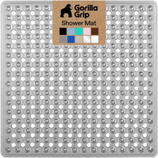 Square Shower Stall Mat with Suction Cups and Water Drainage 21x21 Gray Non Slip