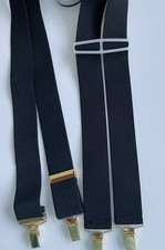 Trouser Braces, Plain Black, Gold-tone Clip, X Style