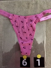 Pink By Victoria’s Secret Large Pink Cherries  Logo Thong Panties