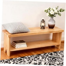 43" Solid Wood Farmhouse Bench, Entryway Bench with Storage Shelf, Narrow