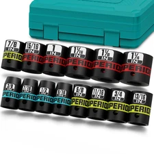 14 Piece 1/2" Drive Impact Socket Set, 3/8” to 1-1/4” Shallow Socket, SAE, 6 ...