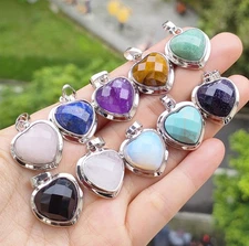 10pcs Amethyst Vary Gems stone Heart Pendants Faceted  Love Luck Amulet