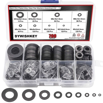 #ad 700 Pieces 9 Sizes Black Plated Steel Flat Washers Assortment Kit M2 M2.5 M3... $20.54