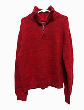 Chaps Boys Red 1/4 Zip Mock Neck Knit Pullover Sweater 100% Cotton M