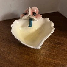 Vintage Decorative Trinket Dish Attached Raised Flowers