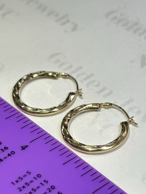 14 Karat Gold Creolen gedreht glatt Diamantschliff 20 mm Durchmesser