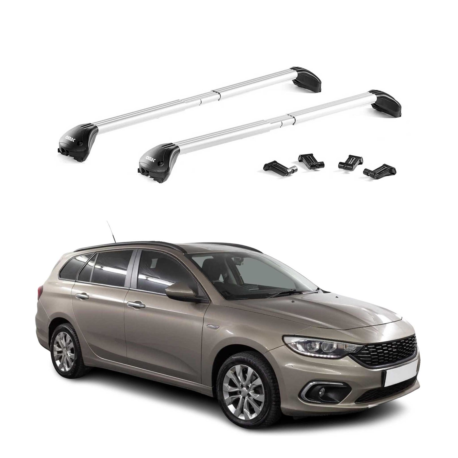 Barres de toit transversales alu Fiat Tipo Break 2015-2026 pour fixer un coffre de toit