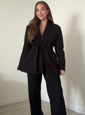 NWT ZARA Belted Oversized Blazer ZW Collection Black 3811/242 Size XL