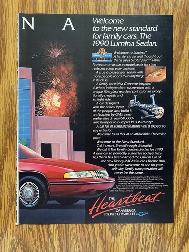 Pubblicità rivista vintage 1990 Chevy Lumina rossa 1989, parco tematico Disney MGM Studios - Foto 3 di 3
