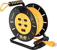 50 FT Retractable Extension Cord Reel, 12AWG Heavy Duty Power Cord with Handle R