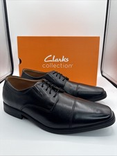 Clarks Tilden Cap Shoes Mens Size 11.5W Black Leather Oxford Dress Comfort 10309