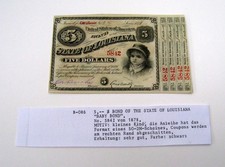 Historisches Wertpapier: 5$ Bond of The State of Luisiana "Baby Bond" von 1878